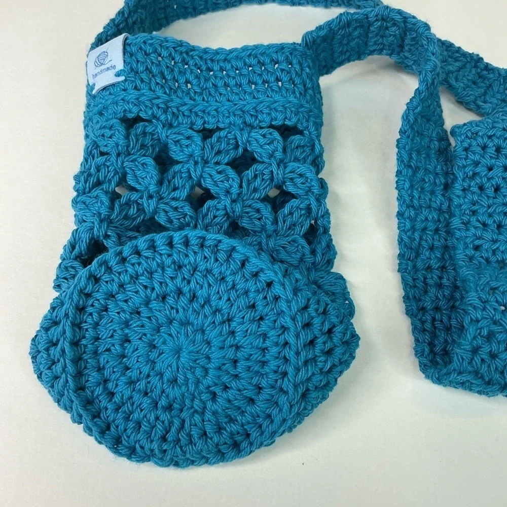 Crochet Crossbody Water Bottle Holder Bag Multicolor Handcrafted Cotton Handmade